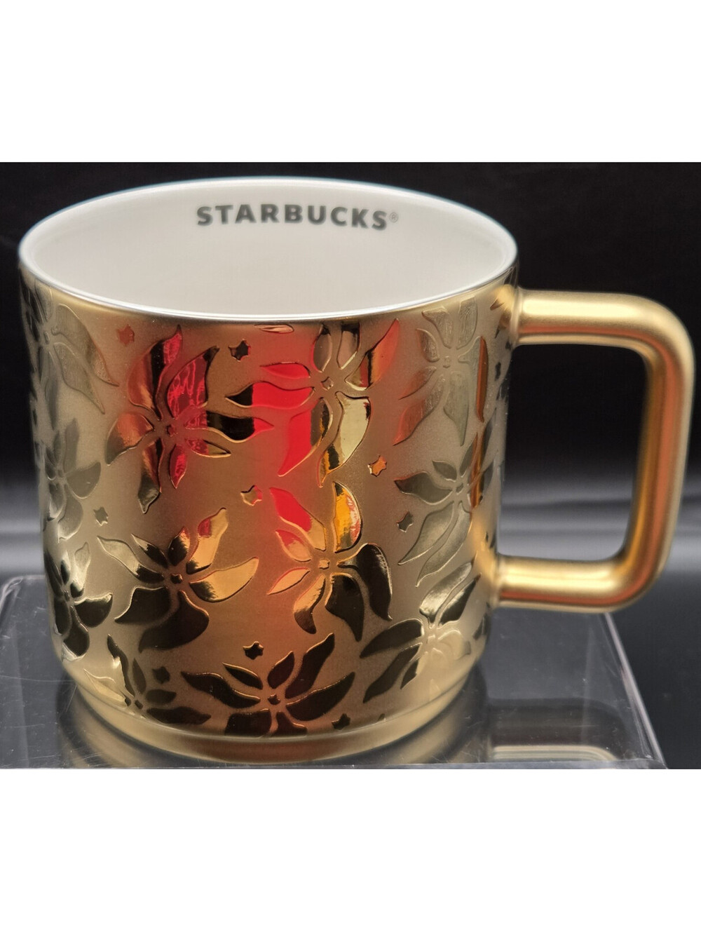 Starbucks 2025 GOLD Poinsettia Mug Christmas Limited Edition New with Box Luster
